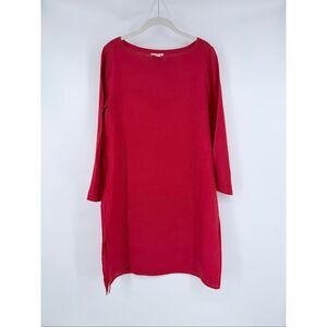 Eileen Fisher Size Small Red Linen Blend Tunic Top Dress Boatneck Side Slit